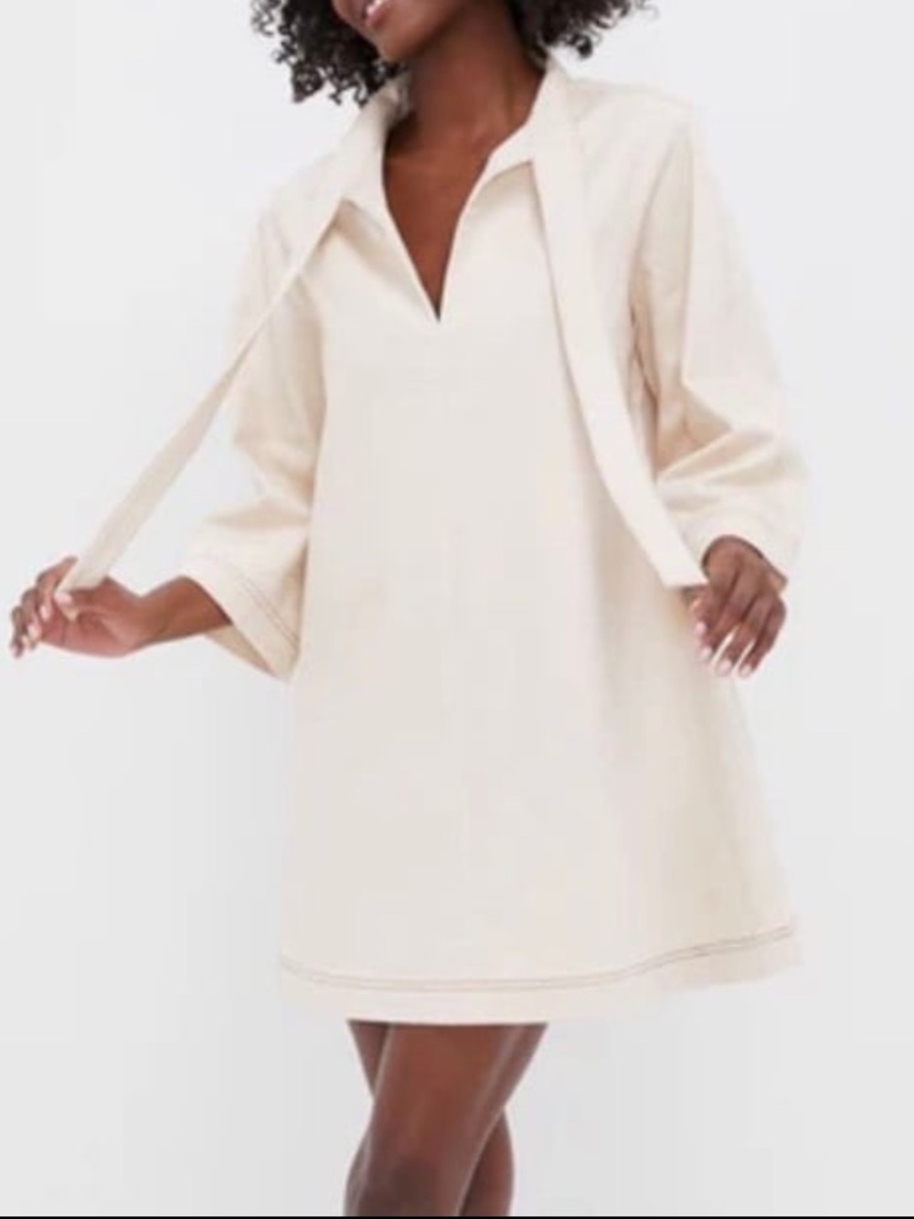 POMANDER Place Ecru Denim Marsella Dress Cream Medium